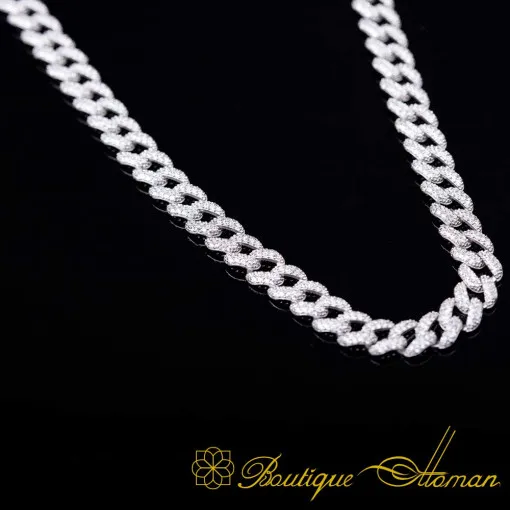 White Zircon Cuban Link Chain Necklace