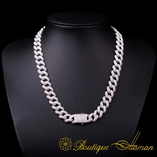 White Zircon Cuban Link Chain Necklace
