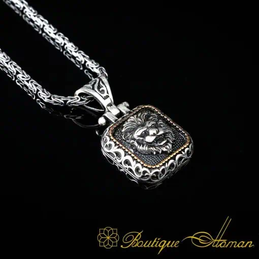 Lion Head Square Pendant with King Chain Necklace