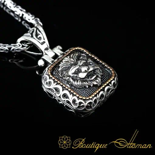 Lion Head Square Pendant with King Chain Necklace