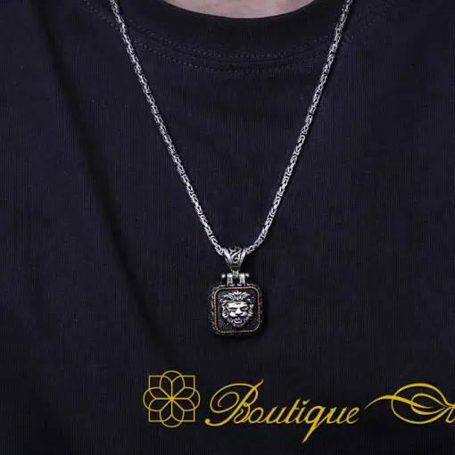 Lion Head Square Pendant with King Chain Necklace