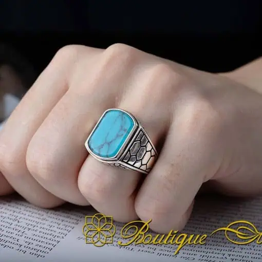 Rounded Rectangle Turquoise Silver Ring