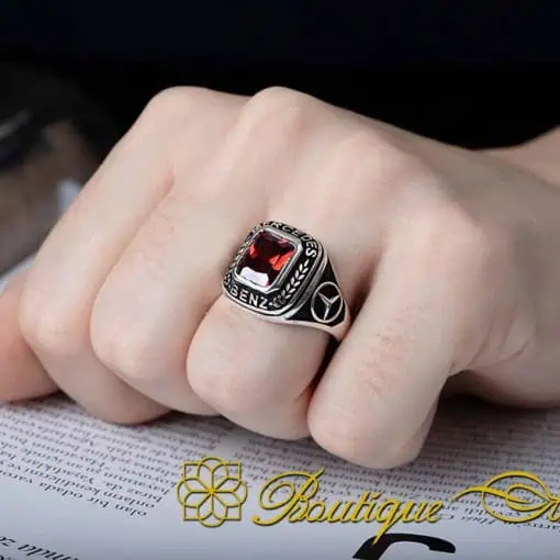 Car Logo Red Zircon Silver Ring for Mercedes-Benz Owners No:6