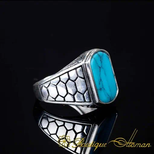 Rounded Rectangle Turquoise Silver Ring