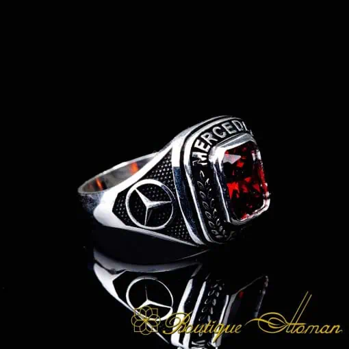 Car Logo Red Zircon Silver Ring for Mercedes-Benz Owners No:6