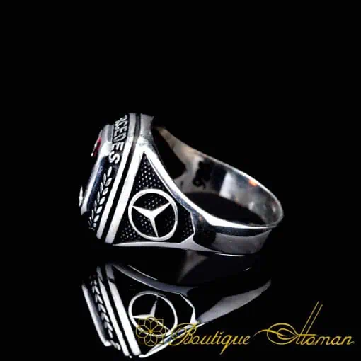 Car Logo Red Zircon Silver Ring for Mercedes-Benz Owners No:6