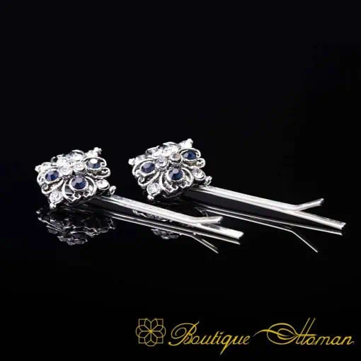 Blue & White Zircon Detailed Silver Side Hair Clip