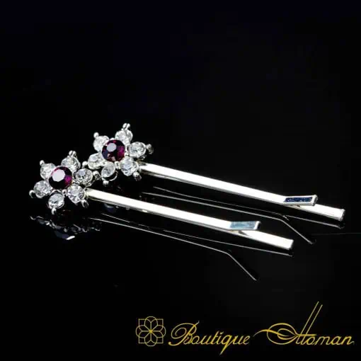 Hexagon Purple & White Zircon Detailed Silver Side Hair Clip