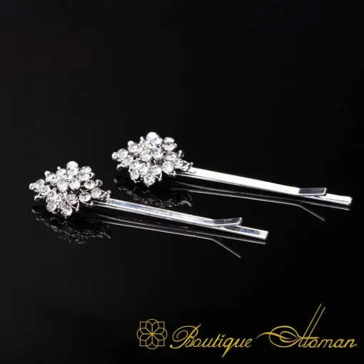 Rhombus White Zircon Detailed Silver Side Hair Clip