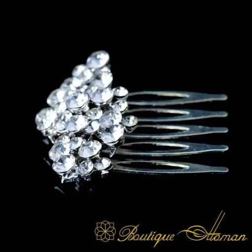 White Zircon Detailed Silver Hair Comb No:1