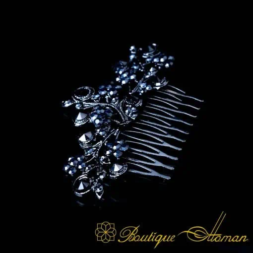 Black Zircon Detailed Black Silver Hair Comb No:1