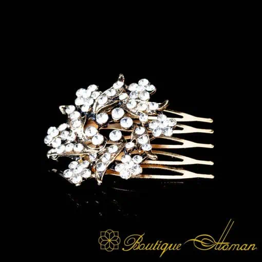 White Zircon Detailed Rose Gold Plated Hair Comb No:4
