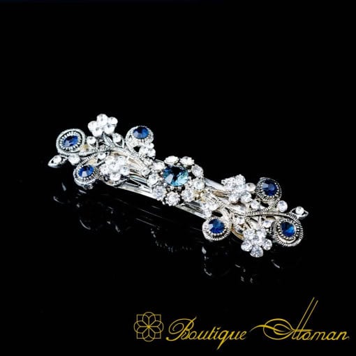 Blue & White Zircon Detailed Silver Hair Clip No:1