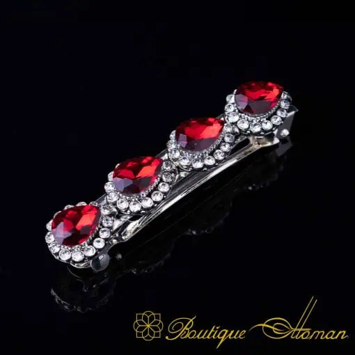 Red & White Zircon Detailed Silver Hair Clip No:2