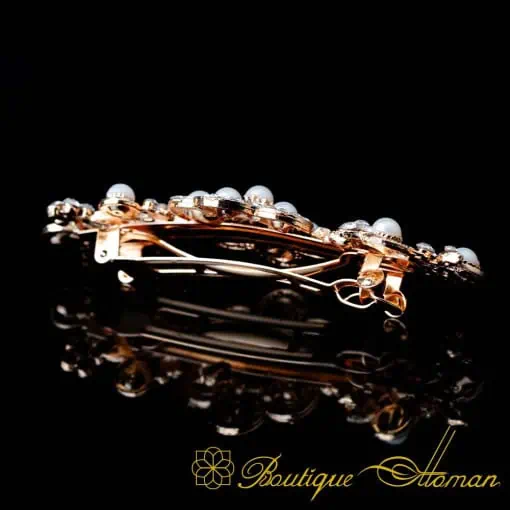 Pearl & White Zircon Detailed Rose Gold Hair Clip No:1