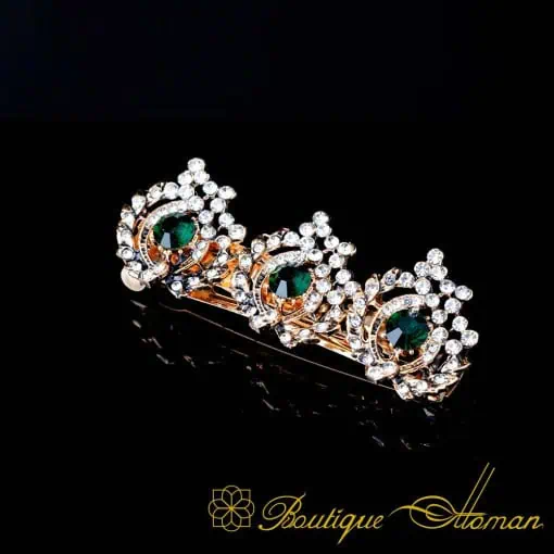 Green & White Zircon Detailed Rose Gold Plated Hair Clip No:5