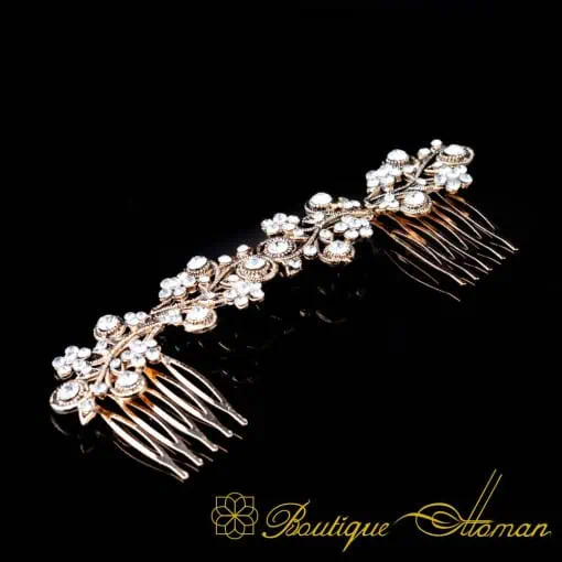 Sultana White Zircon Detailed Rose Gold Plated Hair Comb No:1