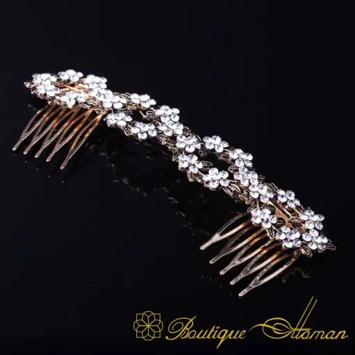 Sultana White Zircon Detailed Silver Hair Comb No:6