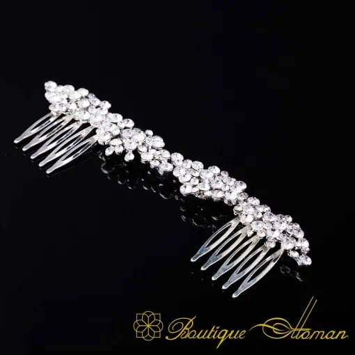 Sultana White Zircon Detailed Silver Hair Comb No:2