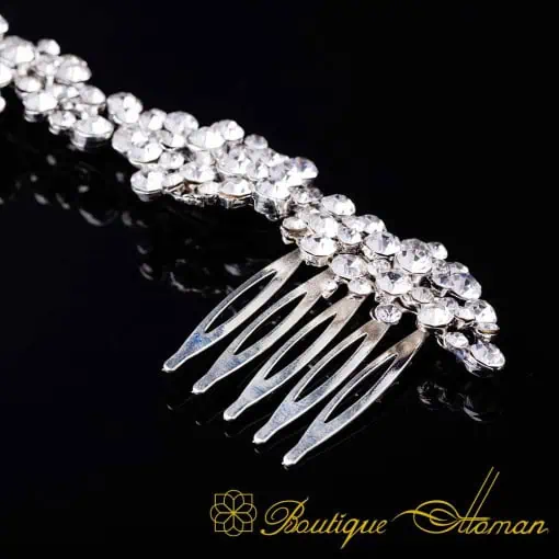 Sultana White Zircon Detailed Silver Hair Comb No:2