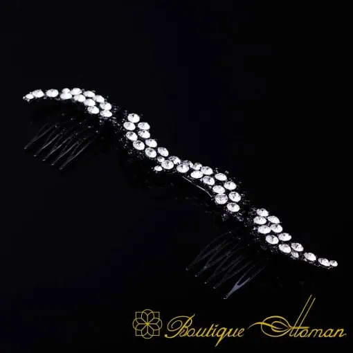 Sultana White Zircon Detailed Black Silver Hair Comb No:4