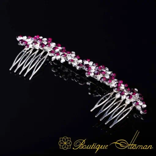 Sultana Purple & White Zircon Detailed Silver Hair Comb No:1