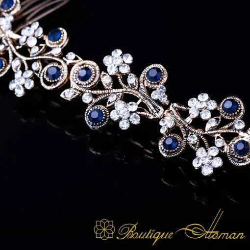 Sultana Blue & White Zircon Detailed Rose Gold Plated Hair Comb No:1