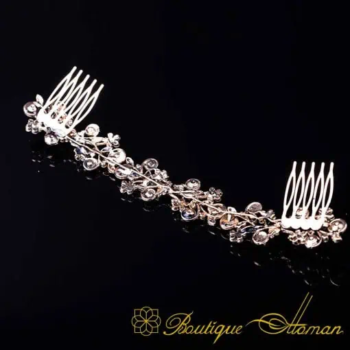 Sultana Blue & White Zircon Detailed Rose Gold Plated Hair Comb No:1