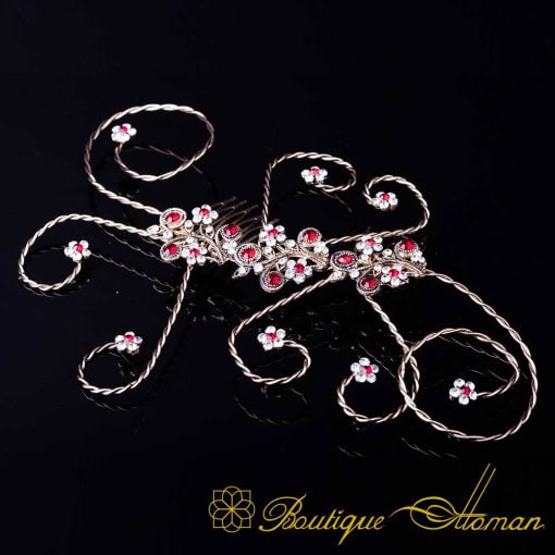 Sultana Red & White Zircon Hair Vine with Comb No:3