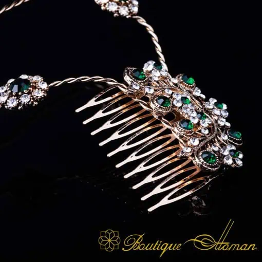 Sultana Green & White Zircon Hair Vine with Comb No:1