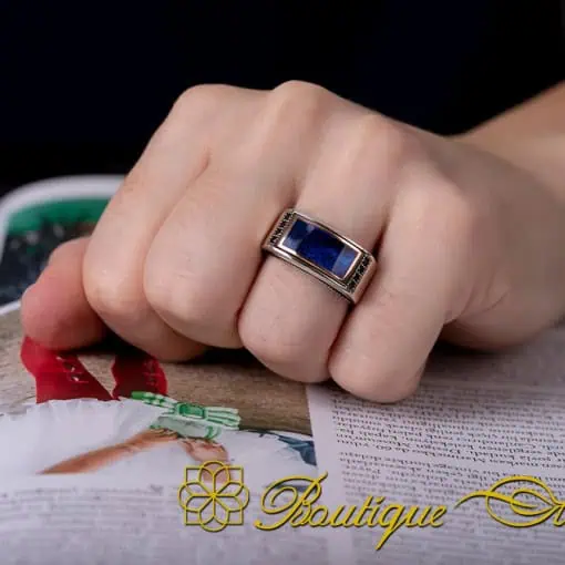 Elegant Cut Blue Mina Silver Ring