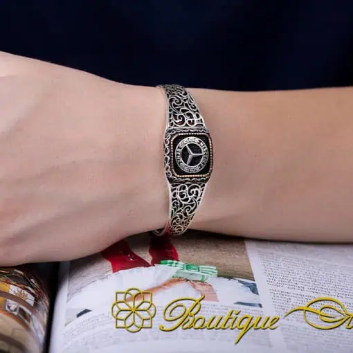Car Logo Silver Cuff Bracelet for Mercedes-Benz Owners