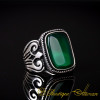 Green Aqeeq Rectangle Spear Silver Ring
