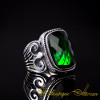 Green Zircon Rectangle Spear Silver Ring
