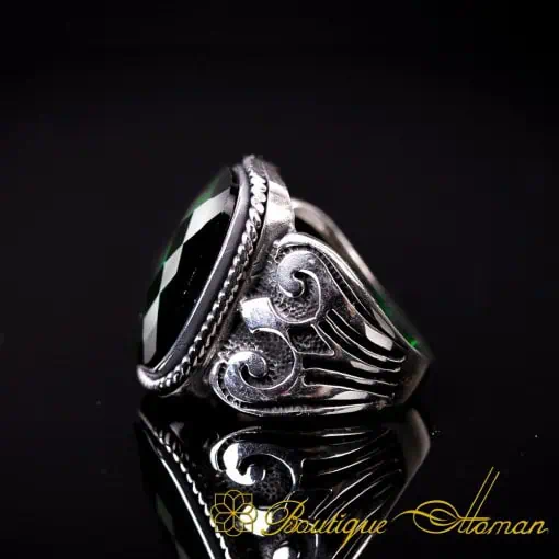 Green Zircon Rectangle Spear Silver Ring