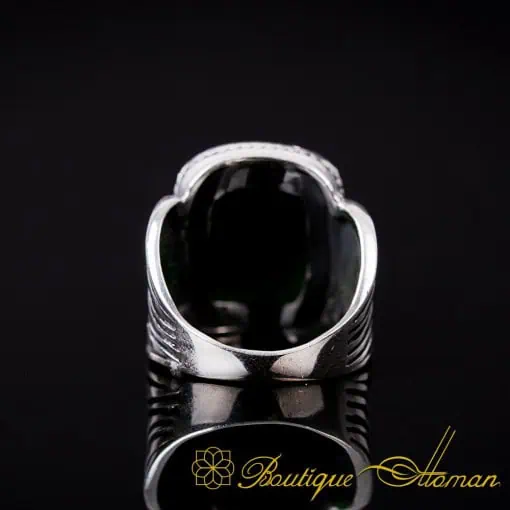 Green Zircon Rectangle Spear Silver Ring