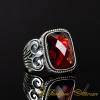 Red Zircon Rectangle Spear Silver Ring