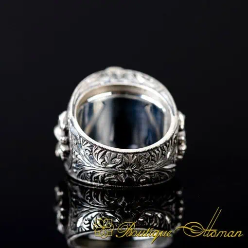 Amethyst Zircon Double Headed Eagle Engraved Band Ring