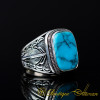 Turquoise Rectangle Leaf Detailed Silver Ring
