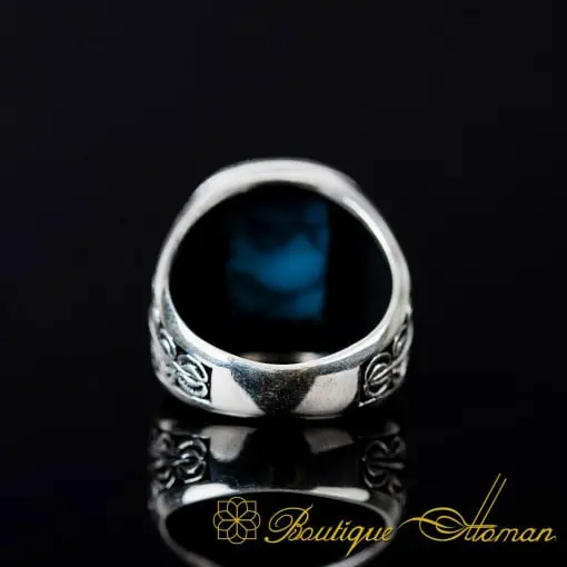 Turquoise Rectangle Leaf Detailed Silver Ring