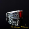 Small Rectangle Red Aqeeq Silver Ring
