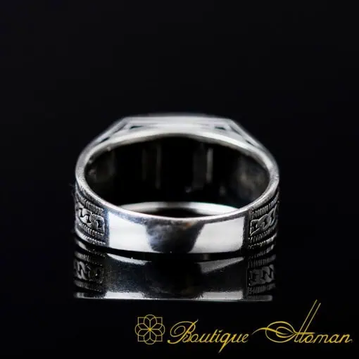 Small Rectangle Black Aqeeq Onyx Silver Ring