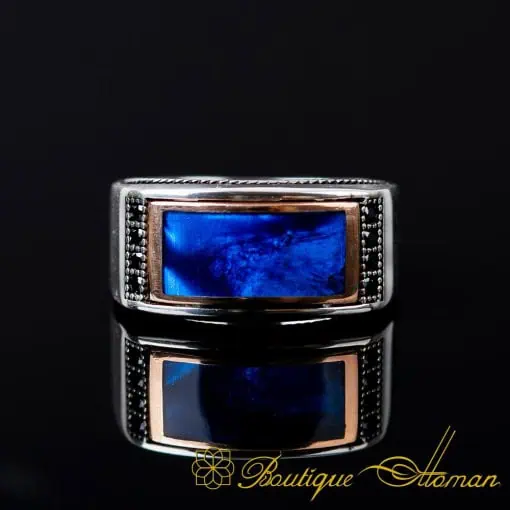 Elegant Cut Blue Mina Silver Ring