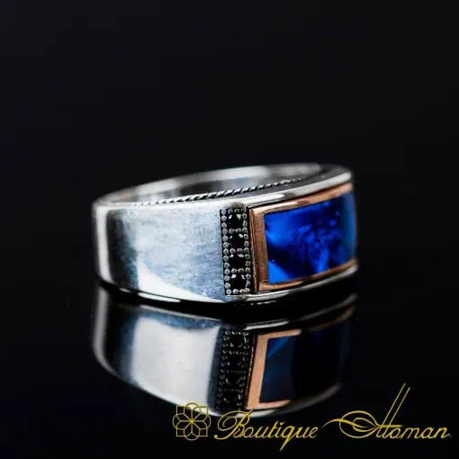 Elegant Cut Blue Mina Silver Ring