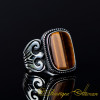 Brown Tiger’s Eye Rectangle Spear Silver Ring