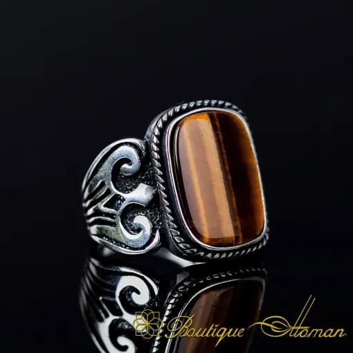 Brown Tiger's Eye Rectangle Spear Silver Ring