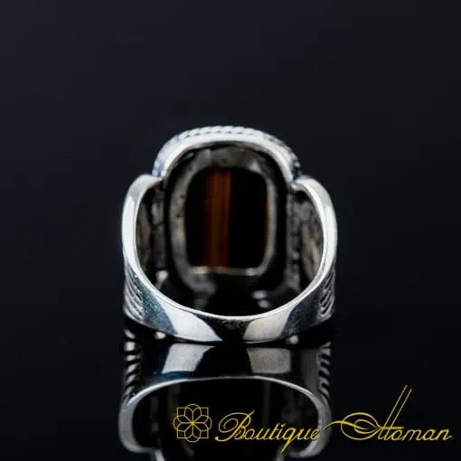 Brown Tiger's Eye Rectangle Spear Silver Ring