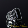 Black Aqeeq Onyx Rectangle Spear Silver Ring