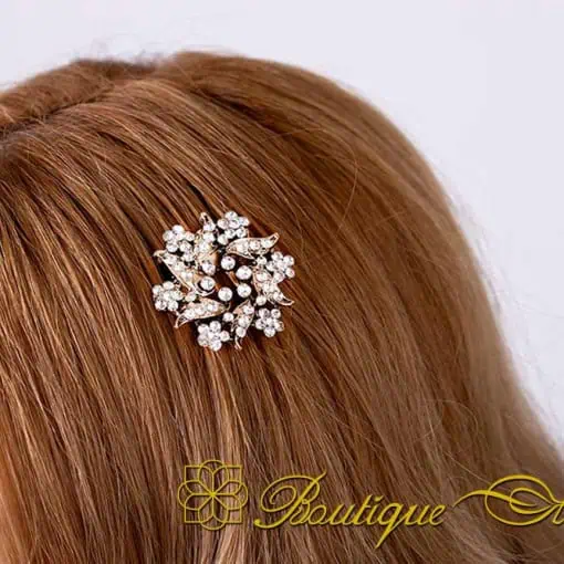 White Zircon Detailed Rose Gold Plated Hair Comb No:4