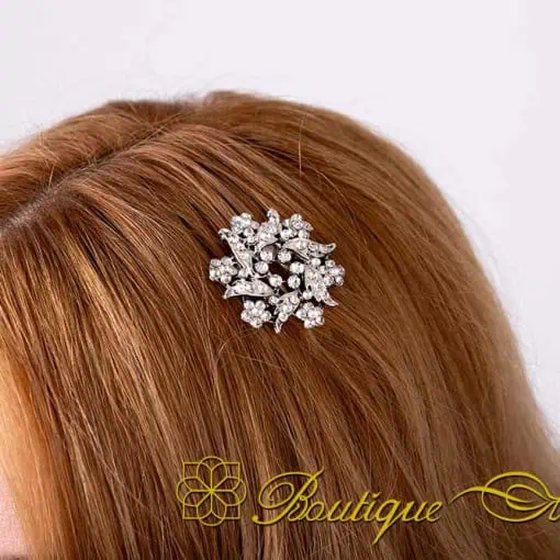 White Zircon Detailed Silver Hair Comb No:3